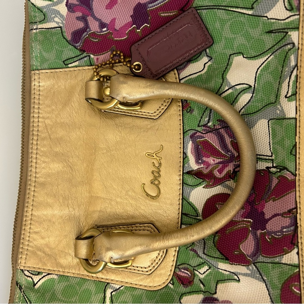 Coach Ashley Floral Gold, Green and Purple Women's Shoulder Bag Satchel Purse - Picture 3 of 16